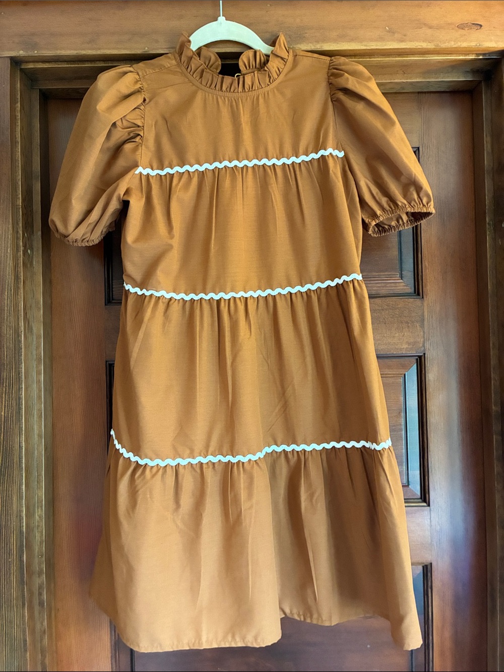 Women’s Ruffle Collar Tiered Dress with White Trim